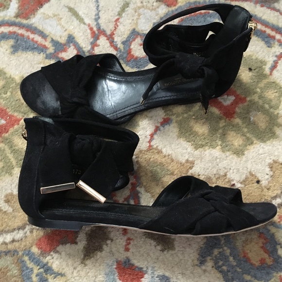 Authentic LOUIS VUITTON Black Suede Flat 'Cocktail' Sandals 37 - Picture 2 of 10